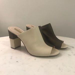 Olive + Cream Color Block Mules